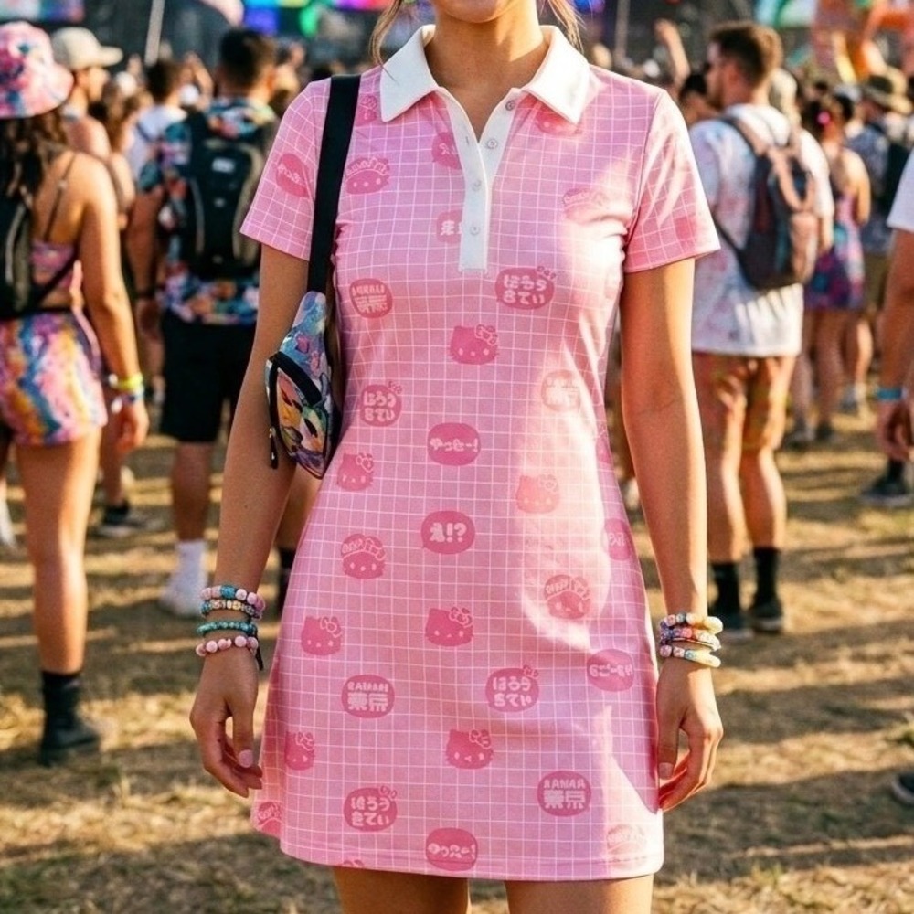 Hello Kitty‎ Polo Mini Dress Pink Small Kawaii Harajuku Sanrio Graphic Y2K Girly